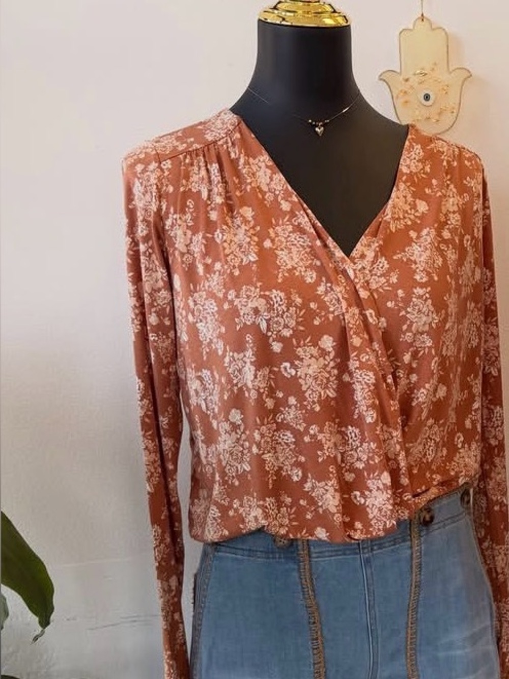 Women's free People Rust Floral Wrap Blouse - Stylish V-Neck Top